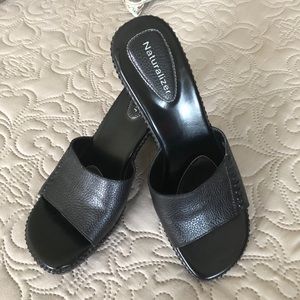 Naturalizer Black Leather Slides - 7 1/2 M